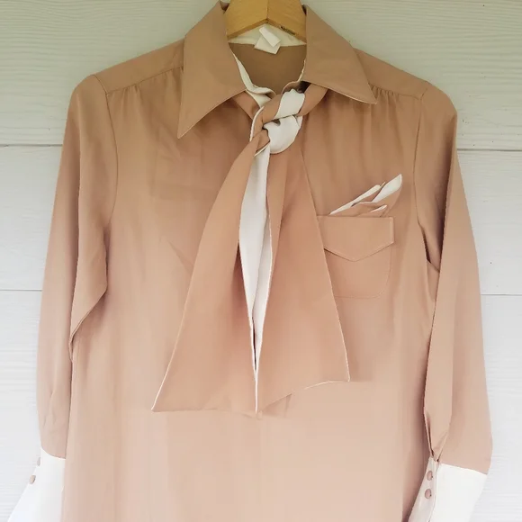 Vintage Dress Collared With Matching Kerchief And Belt/Bow Pink Mauve - Picture 13 of 16